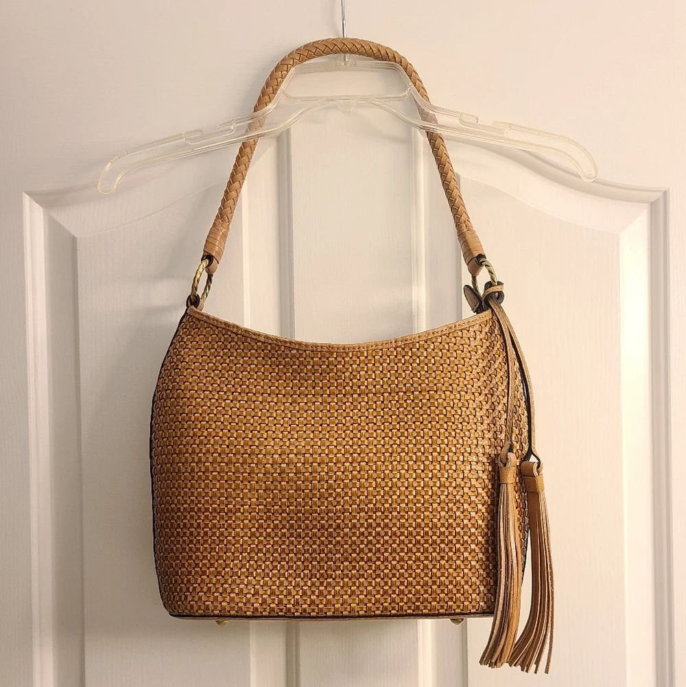 Patricia Nash Lt Brown Castelli Woven Leather Hobo Shoulder Bag